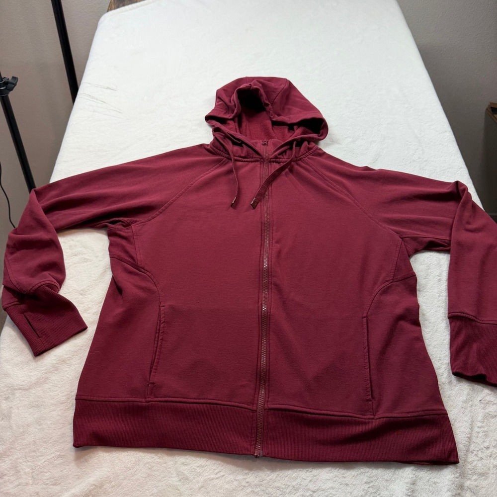 Danskin Full Zip Hoodie Women XL Burgundy Good Thumbhole Fleece 9276